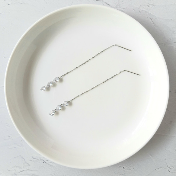 サージカルステンレス CZトリプルアメリカンピアス 4枚目の画像