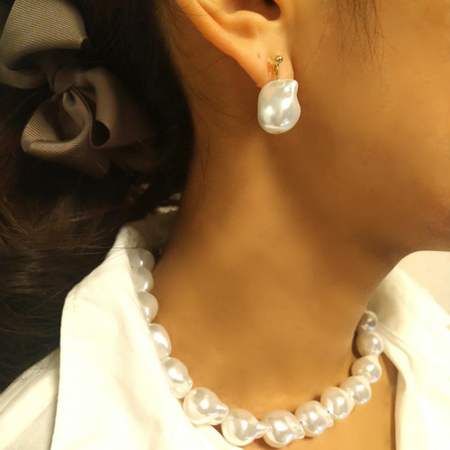 2点セット*大粒バロックパール ネックレス ノンホールピアス