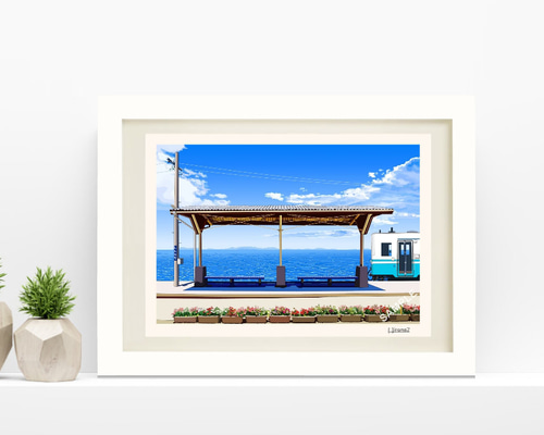 絵画　リトグラフ　海辺 片岡球子「風景」リトグラフ :: 絵画買取・販売 - シバヤマ