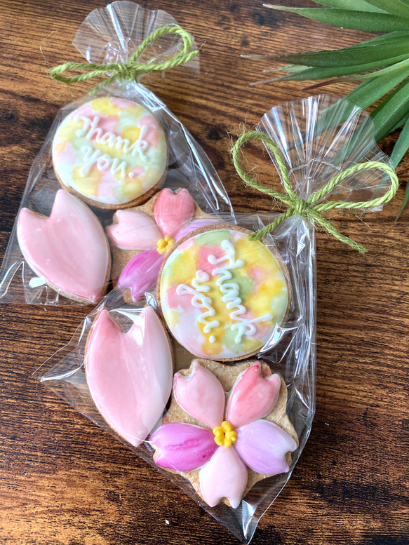 【3袋セット】サンキュー桜のオーガニックアイシングクッキー　プチギフト　お祝い　春　卒園　卒業　入学　お礼 1枚目の画像