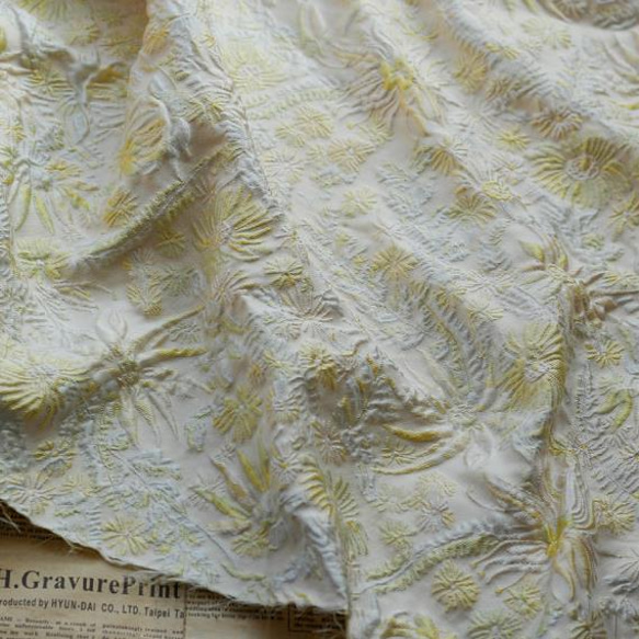 さわやかな黄色い海草のレリーフ花柄 ジャカード織りの生地 [2758] 6枚目の画像