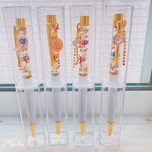 N2455 カスタムボールペン 天然石風シラーハート リボン 薔薇ビーズ N2455 カスタムボールペン 天然石風シラーハート リボン 薔薇ビーズ