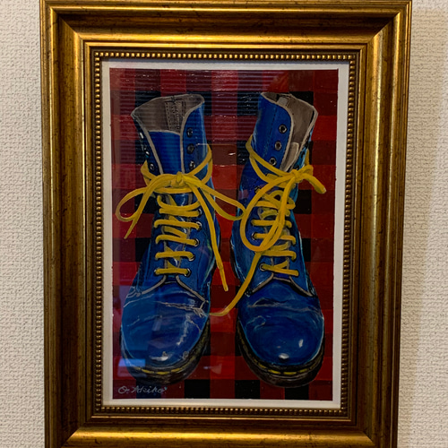 絵/絵画/アクリル画/A4/原画/手書き/ブーツ/レトロ/ポスター