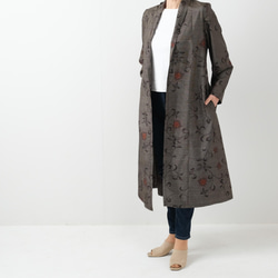 大島紬のローブカーディガン 羽織コート 泥茶 着物リメイク スプリング