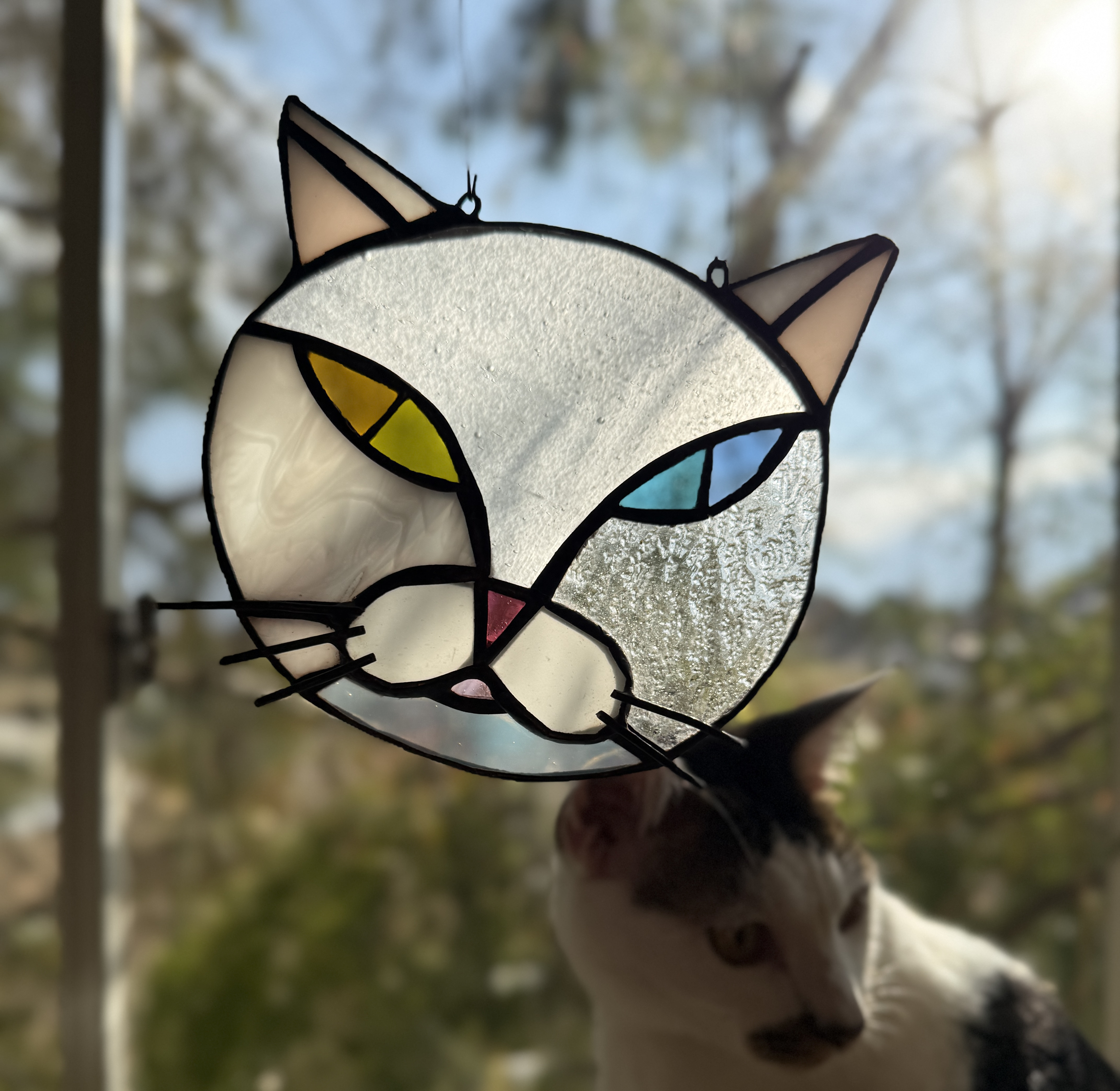 ステンドグラスパネル　オッドアイの猫 ステンドグラスパネル オッドアイの猫