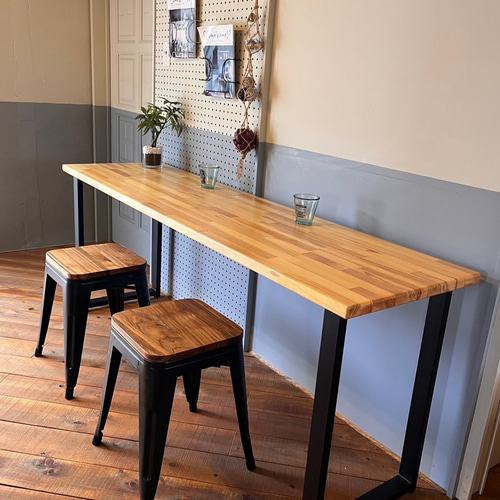 【中古品】アイアンフレーム 木製天板 ラウンドテーブル カウンターテーブル 鉄脚 大ヒット商品！！あなただけのカウンターテーブルロ型アイアン脚 2000