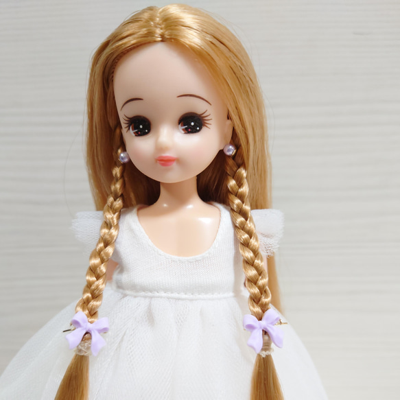 141リカちゃん ヘアピン2点とピアスのセット（リボン・紫）○0306 