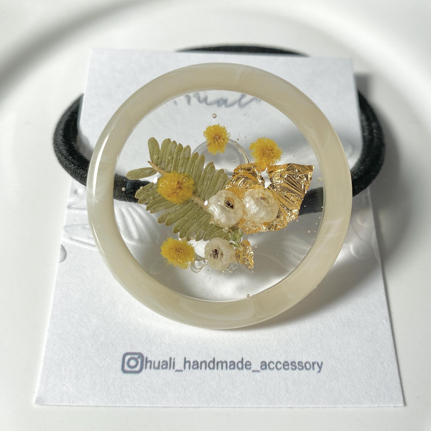 レジンヘアゴムミモザ春夏ちょうちょベビーイエロー