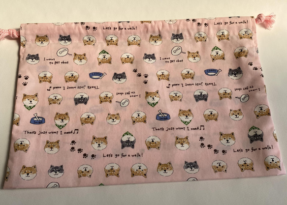 柴犬フェイスの巾着袋　(アイボリー、ピンク) 7枚目の画像