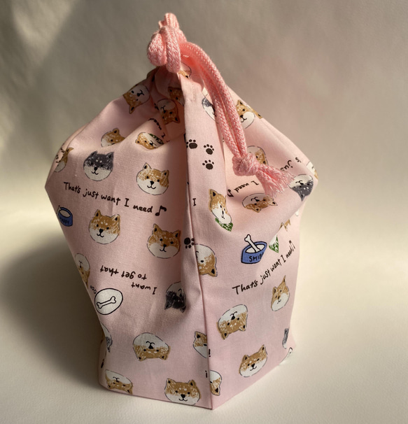 柴犬フェイスの巾着袋　(アイボリー、ピンク) 6枚目の画像