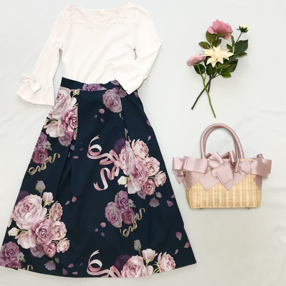 受注制作】大きな花柄♡マキシ丈スカート 華やか 上品 薔薇 ロング