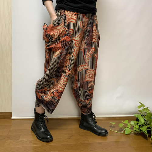 着物リメイク＊サルエルパンツ＋ストール＊裏地付き キュロット