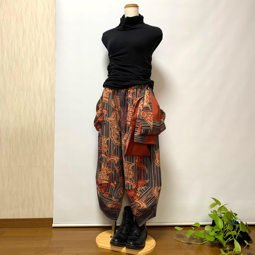 着物リメイク＊サルエルパンツ＋ストール＊裏地付き キュロット