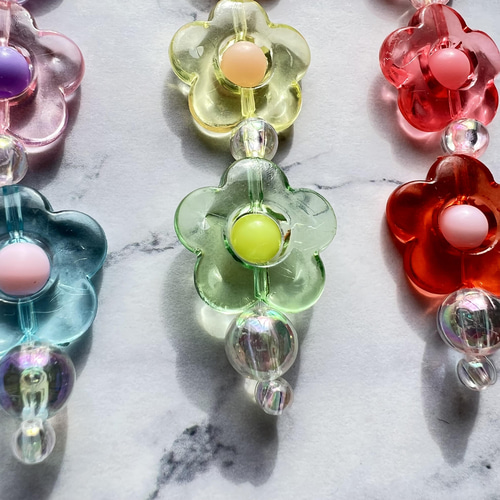 3個セット お花のストラップ 韓国 ビーズキーホルダー 비즈