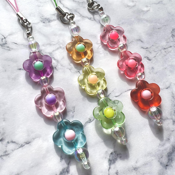 3個セット お花のストラップ 韓国 ビーズキーホルダー 비즈