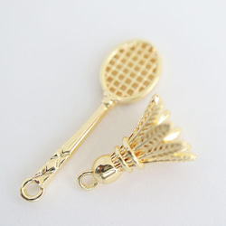 『在庫処分価格』金アレ対応 真鍮製 バドミントン シャトル ラケット チャーム セット 1枚目の画像