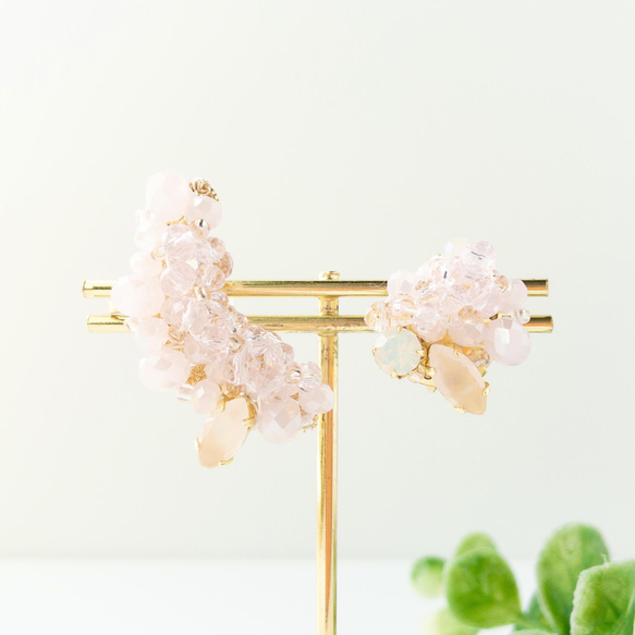 桜カラーのボリュームイヤーカフ&イヤリングセット 2枚目の画像