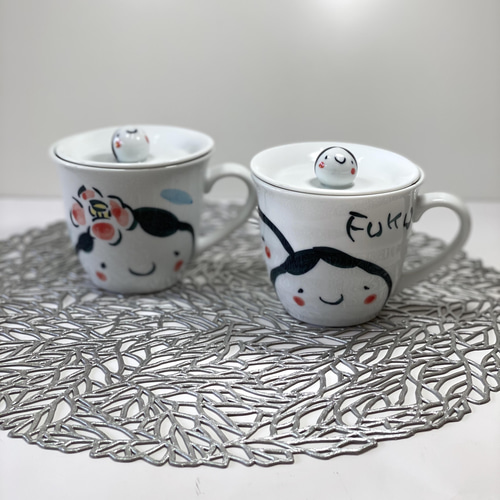 波佐見焼 お福さんカップ 蓋付き 【tomofac】 マグカップ 波佐見焼