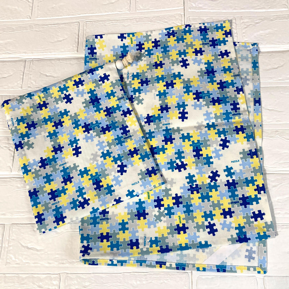給食袋　二枚仕立て　ランチマット　ナフキン　40✖️60 大きいサイズ　男の子　青　ブルー　パズル 4枚目の画像