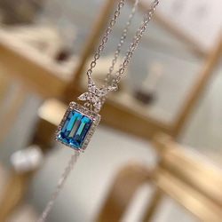 「海の水」1ct ネックレス　シンプル　K18 天然サンタマリアアクアマリン　ダイヤモンド　幸福・富・聡明　3月誕生石