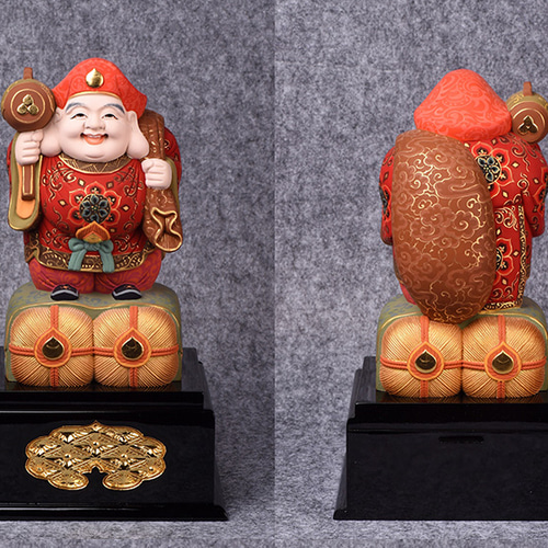 希少 貴重 大黒天 七福神 職人手作り 彩金 彩繪 木彫仏像 仏教