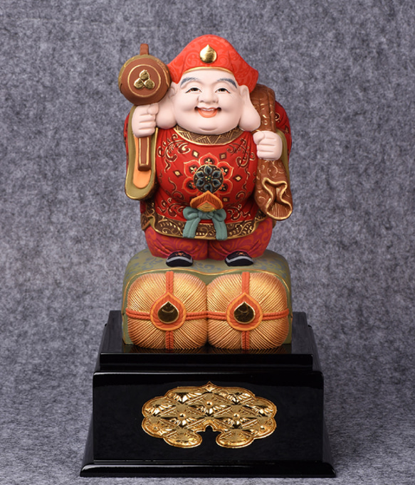 希少 貴重 大黒天 七福神 職人手作り 彩金 彩繪 木彫仏像 仏教