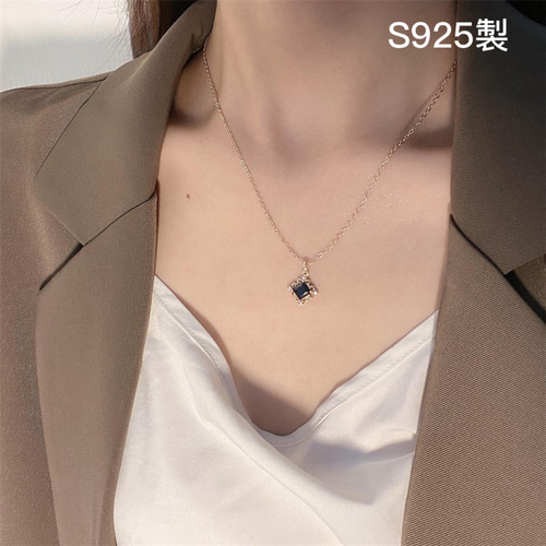 S925 シンプル 黒ダイヤモチーフ ネックレス ゴールド シルバー  