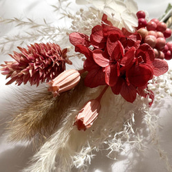ミニスワッグ㉒ Sサイズ花束 / ふわふわ ホワイト×ピンク系 / プリザ × ドライフラワースワッグ　ミニブーケ 4枚目の画像