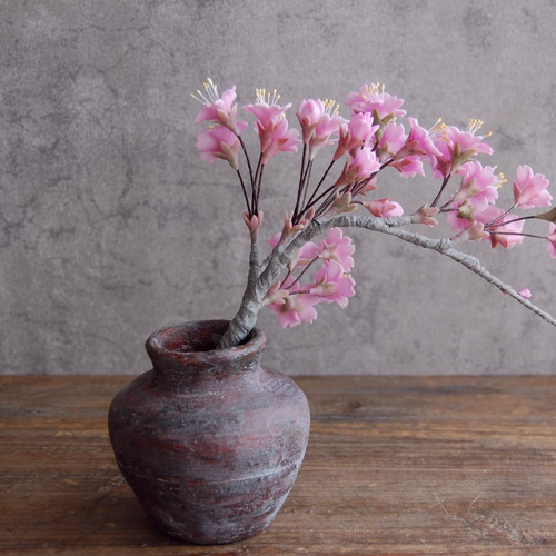 美しい古美術◼️蔵からかなりキレイな壺が出てきた、壷、花道具、花瓶、一輪挿し ◇粘土のお花◇ 桜 壺 一輪挿し S652 アートフラワー Old-Fantasy 通販