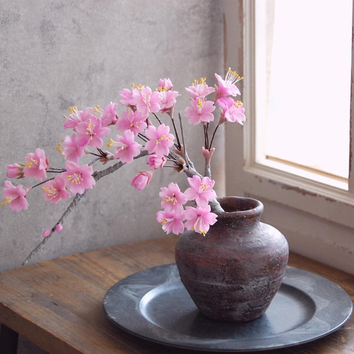 ◇粘土のお花◇ 桜 壺 一輪挿し S652 アートフラワー Old-Fantasy 通販
