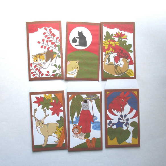 猫花札ぽち袋（1～12月）12枚セット「松」（世にも珍しい猫花札のぽち袋？！） 3枚目の画像