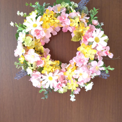 ❤桜と菜の花の可愛くて素敵なフラワーリース　春リース　玄関リース　壁飾り　一点物　母の日ギフト 9枚目の画像