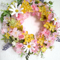 ❤桜と菜の花の可愛くて素敵なフラワーリース　春リース　玄関リース　壁飾り　一点物　母の日ギフト 2枚目の画像