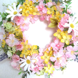 ❤桜と菜の花の可愛くて素敵なフラワーリース　春リース　玄関リース　壁飾り　一点物　母の日ギフト 5枚目の画像
