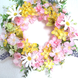 ❤桜と菜の花の可愛くて素敵なフラワーリース　春リース　玄関リース　壁飾り　一点物　母の日ギフト 1枚目の画像