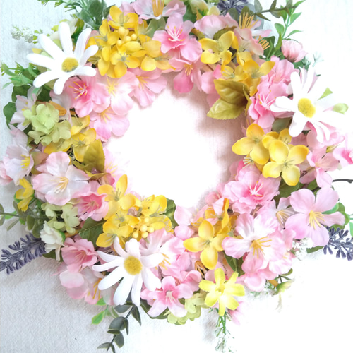 専用作品♡大人お洒落な春桜リース♡フラワーリース♡玄関♡造花♡ ❤桜と菜の花の可愛くて素敵なフラワーリース 春リース 玄関