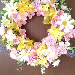 ❤桜と菜の花の可愛くて素敵なフラワーリース　春リース　玄関リース　壁飾り　一点物　母の日ギフト 8枚目の画像