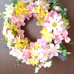 ❤桜と菜の花の可愛くて素敵なフラワーリース　春リース　玄関リース　壁飾り　一点物　母の日ギフト 7枚目の画像