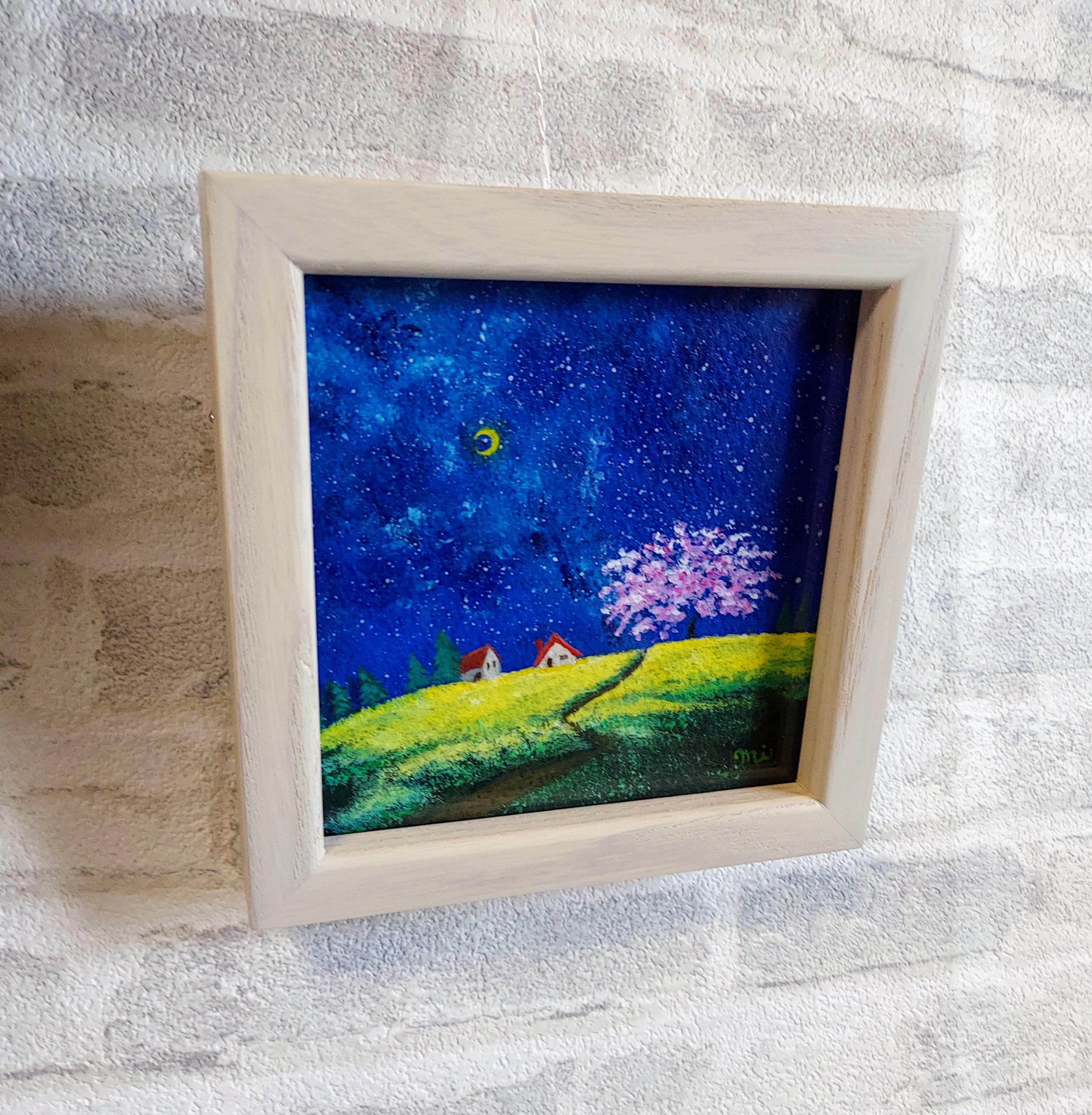 【春の夜空】アクリル画 絵画 風景画 F3