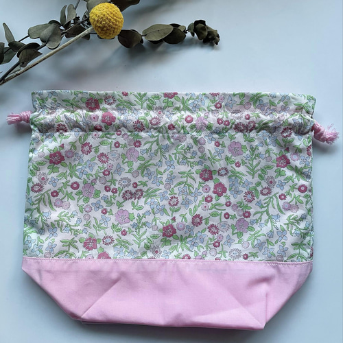 リバティ・タナローンお弁当袋✳︎裏生地マチ付きフリル口巾着袋  