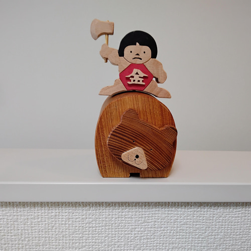 新品未使用すずきあきこ（ふたりはともだち　少年とクマ）壁掛け花器 木製五月人形 熊と金太郎 特大サイズ ケヤキ（五月人形、初節句