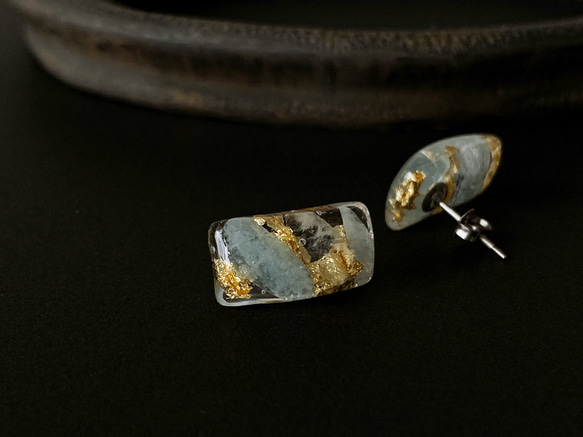 中性 [三月誕生石] 海藍寶石耳釘 樹脂耳環 / 耳環 男士 第9張的照片