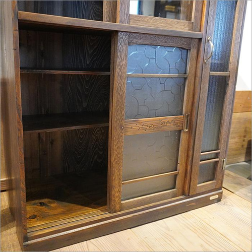 ウォールガラスキャビネット　アンティーク家具ガラスキャビネット　飾り棚 キャビネット2枚扉 ガラスキャビネット 飾り棚 ブラウン 本棚