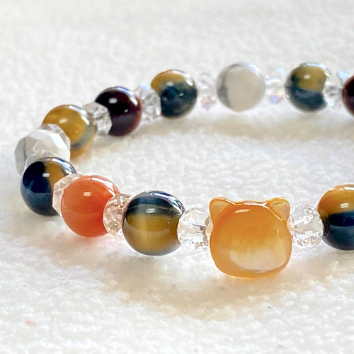 ☆三毛猫♡招き猫♡3種のタイガーアイ&ハウライト✨Juwelry天然石  