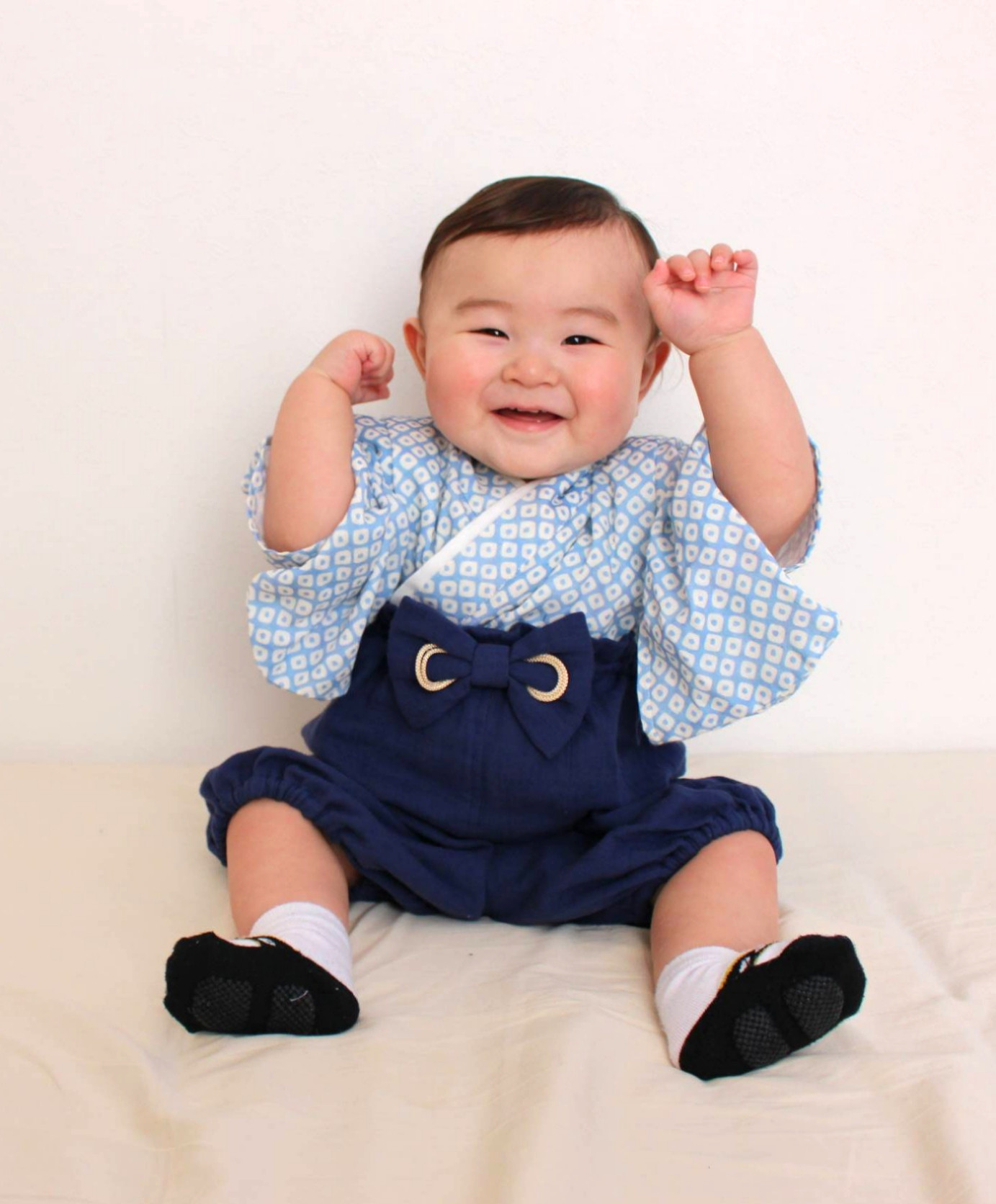 ふんわりガーゼのベビー袴 [鹿の子柄×ネイビー]お食い初め｜100日祝い｜子どもの日｜ハーフバースデー｜１歳誕生日