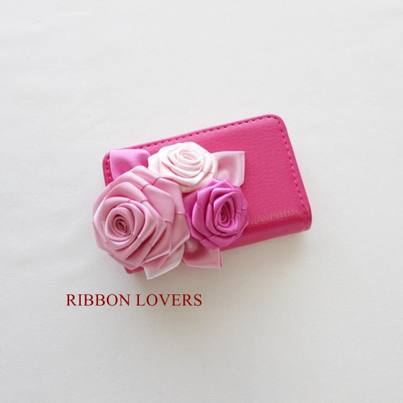 【送料無料】リボンの薔薇のカードケース(ピンク①) 2枚目の画像
