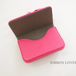 【送料無料】リボンの薔薇のカードケース(ピンク①) 3枚目の画像