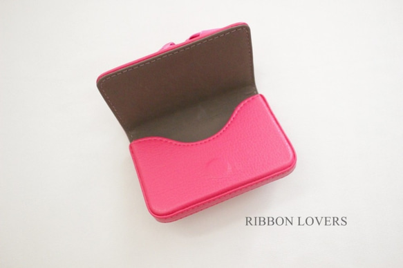 【送料無料】リボンの薔薇のカードケース(ピンク①) 3枚目の画像