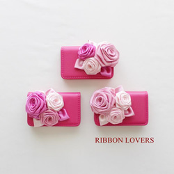 【送料無料】リボンの薔薇のカードケース(ピンク②) 4枚目の画像