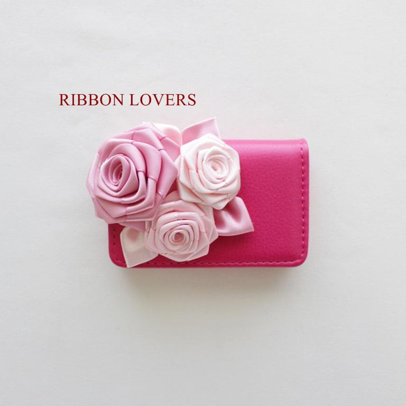 【送料無料】リボンの薔薇のカードケース(ピンク②) 1枚目の画像